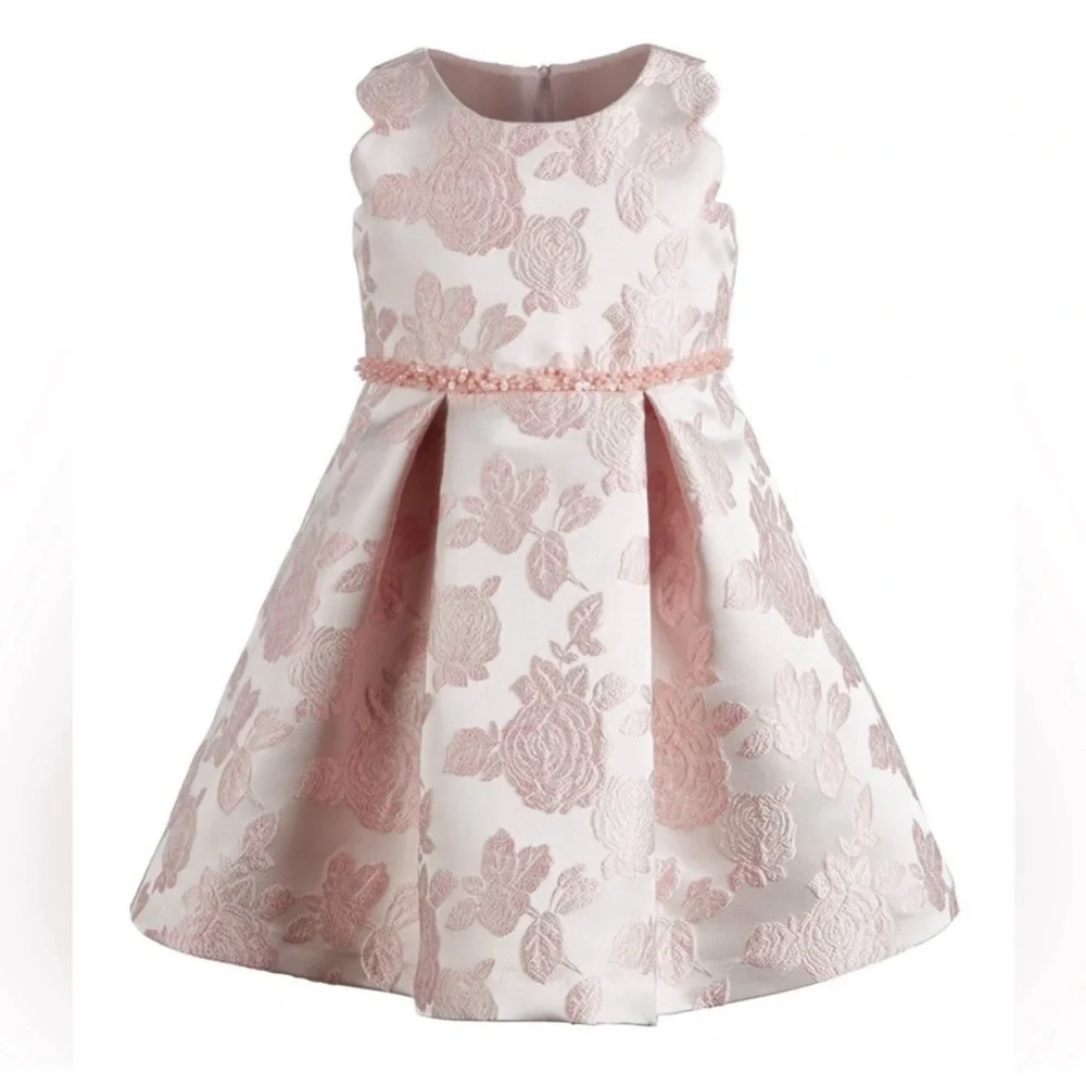 Bonnie Jean Light Pink Floral Jacquard Dress